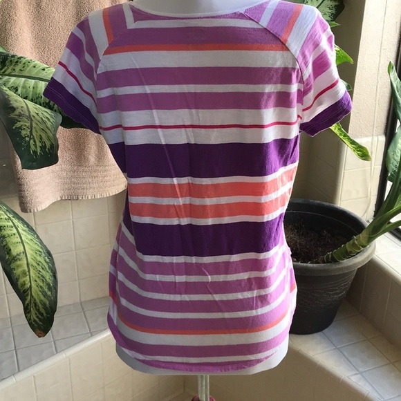 JCP White/purple/coral striped scoop neck tee - Picture 2 of 6